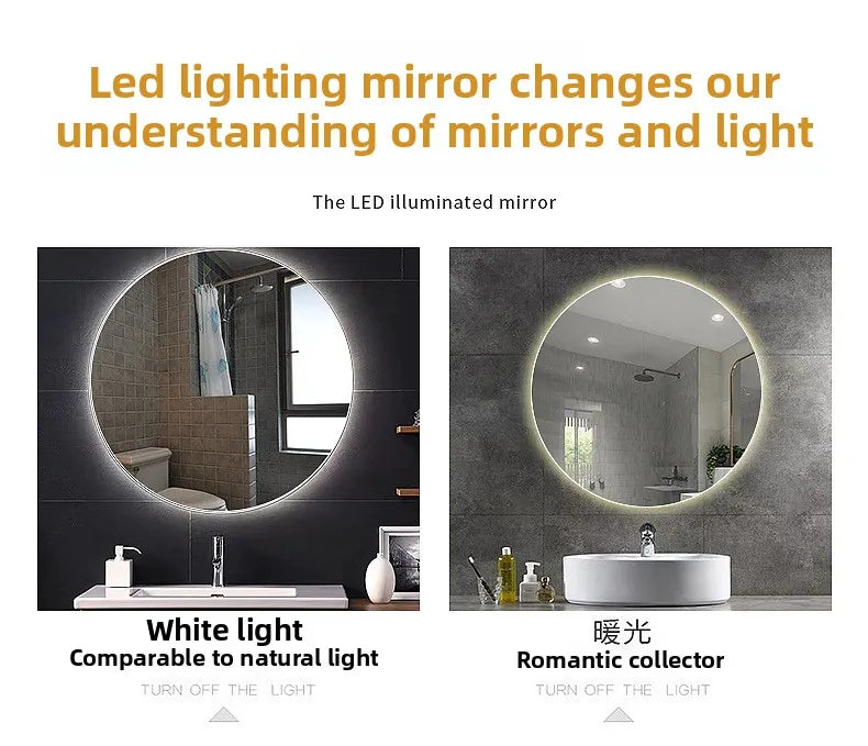 Round Mirror Wall-mounted Smart Bathroom Mirror Led Touch Screen High Definition Anti-fog Luminous Wall-mounted Mirror
