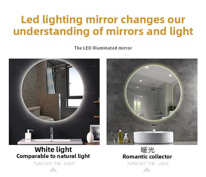 Round Mirror Wall-mounted Smart Bathroom Mirror Led Touch Screen High Definition Anti-fog Luminous Wall-mounted Mirror