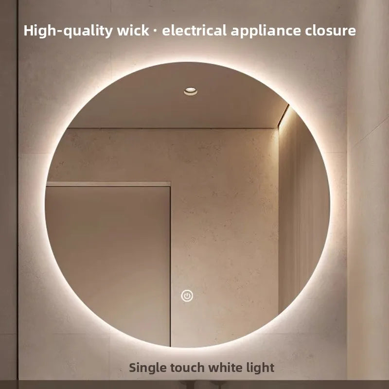 Round Mirror Wall-mounted Smart Bathroom Mirror Led Touch Screen High Definition Anti-fog Luminous Wall-mounted Mirror