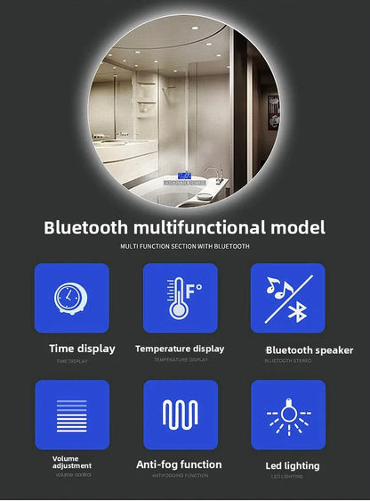 Round Mirror Wall-mounted Smart Bathroom Mirror Led Touch Screen High Definition Anti-fog Luminous Wall-mounted Mirror