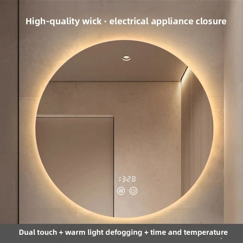 Round Mirror Wall-mounted Smart Bathroom Mirror Led Touch Screen High Definition Anti-fog Luminous Wall-mounted Mirror