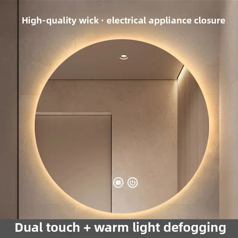 Round Mirror Wall-mounted Smart Bathroom Mirror Led Touch Screen High Definition Anti-fog Luminous Wall-mounted Mirror