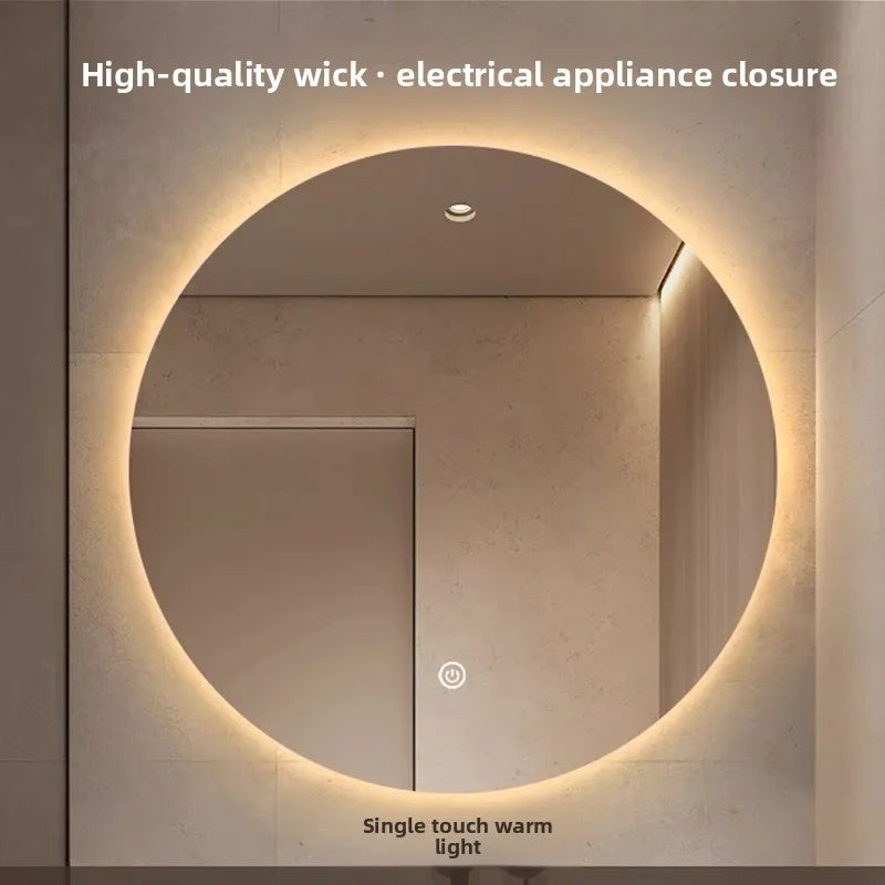 Round Mirror Wall-mounted Smart Bathroom Mirror Led Touch Screen High Definition Anti-fog Luminous Wall-mounted Mirror