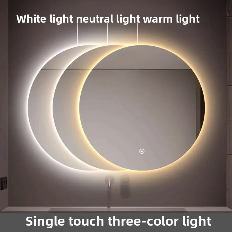 Round Mirror Wall-mounted Smart Bathroom Mirror Led Touch Screen High Definition Anti-fog Luminous Wall-mounted Mirror
