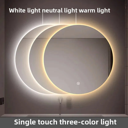 Round Mirror Wall-mounted Smart Bathroom Mirror Led Touch Screen High Definition Anti-fog Luminous Wall-mounted Mirror