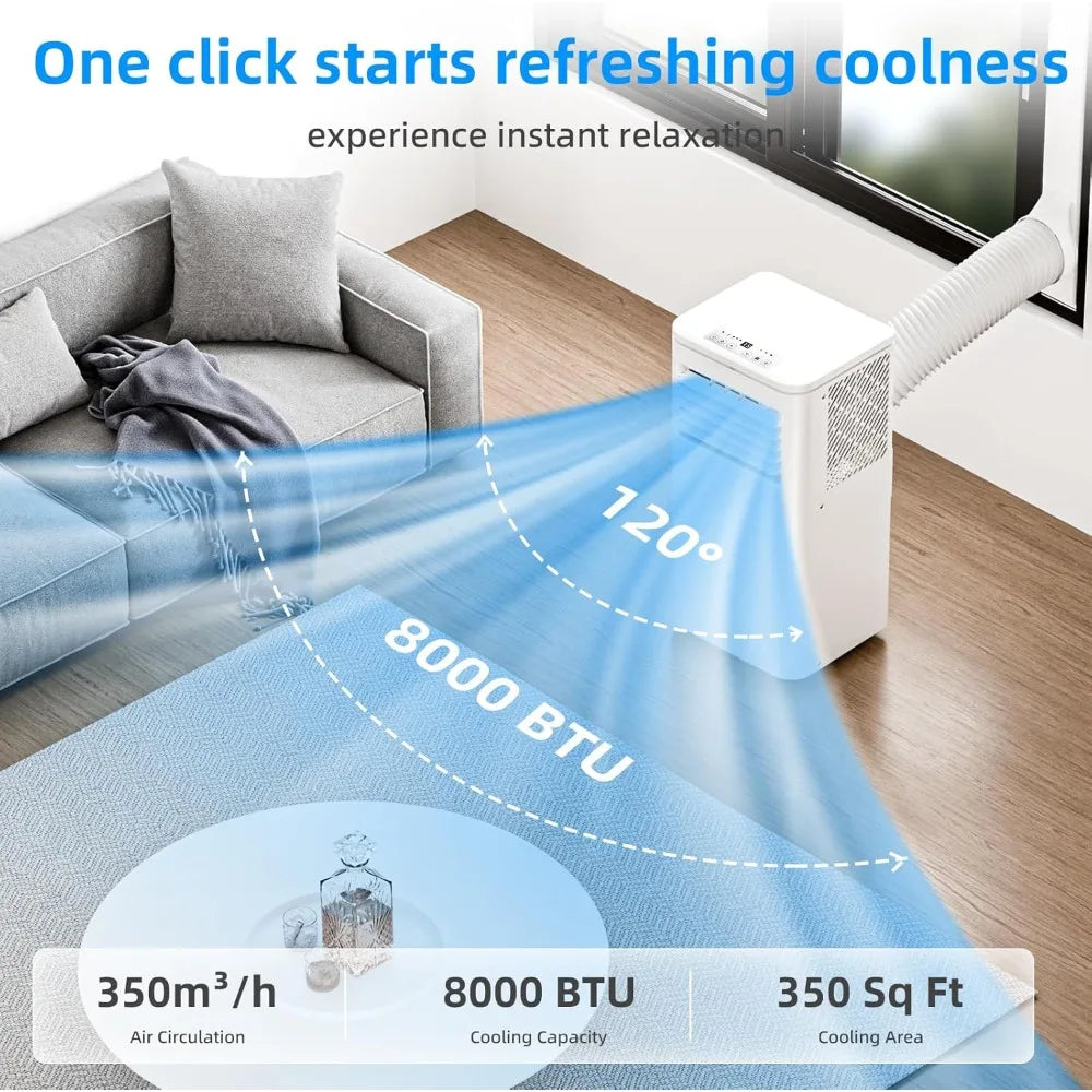 Portable Air Conditioner 8000 BTU, Remote Control, Fan Mode, Cools 350sq. ft, 24 Hour Timer, Quiet Operation,Window