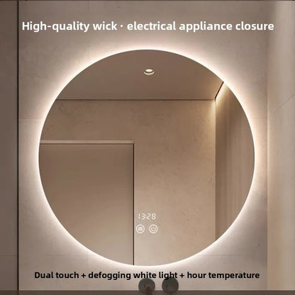 Round Mirror Wall-mounted Smart Bathroom Mirror Led Touch Screen High Definition Anti-fog Luminous Wall-mounted Mirror