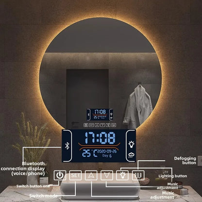 Round Mirror Wall-mounted Smart Bathroom Mirror Led Touch Screen High Definition Anti-fog Luminous Wall-mounted Mirror