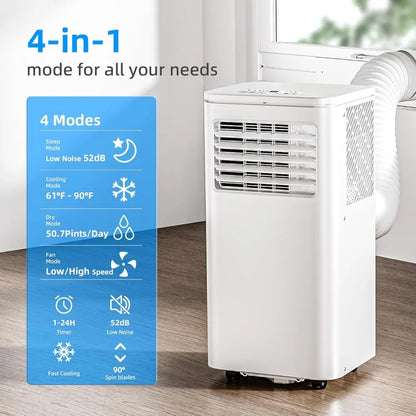 Portable Air Conditioner 8000 BTU, Remote Control, Fan Mode, Cools 350sq. ft, 24 Hour Timer, Quiet Operation,Window
