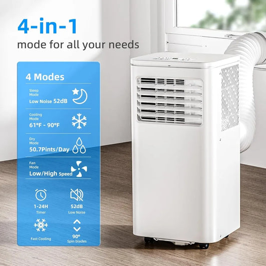 Portable Air Conditioner 8000 BTU, Remote Control, Fan Mode, Cools 350sq. ft, 24 Hour Timer, Quiet Operation,Window