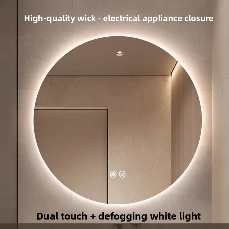 Round Mirror Wall-mounted Smart Bathroom Mirror Led Touch Screen High Definition Anti-fog Luminous Wall-mounted Mirror