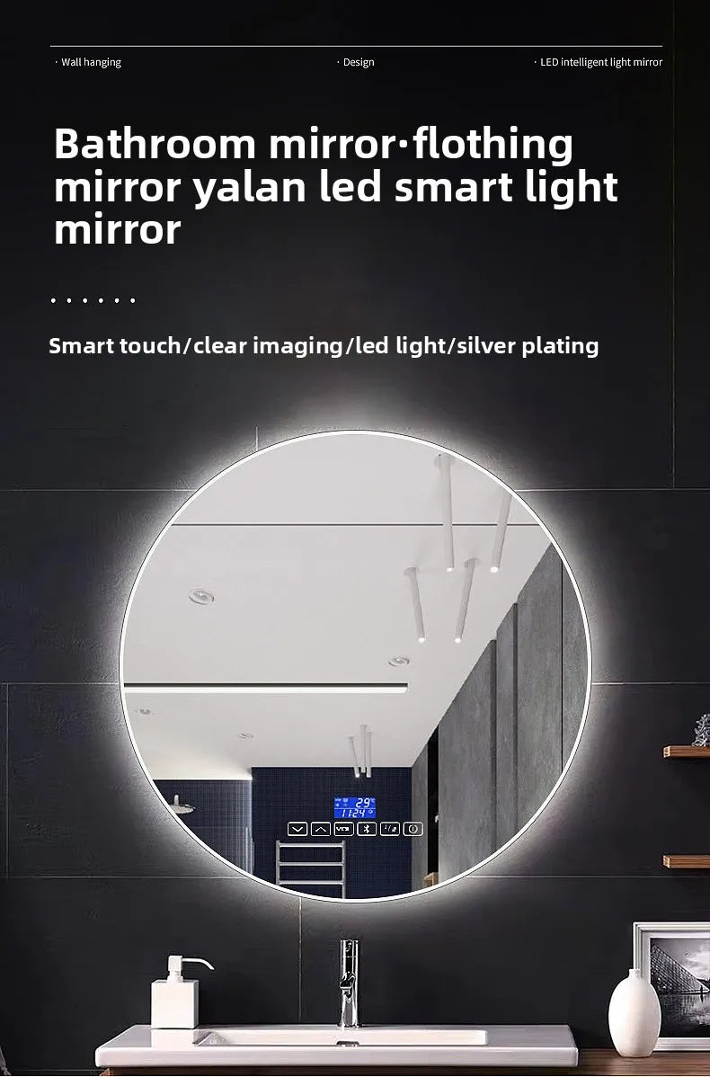 Round Mirror Wall-mounted Smart Bathroom Mirror Led Touch Screen High Definition Anti-fog Luminous Wall-mounted Mirror