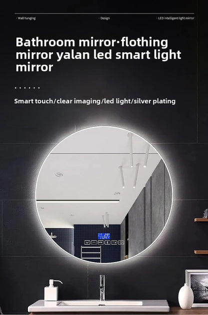 Round Mirror Wall-mounted Smart Bathroom Mirror Led Touch Screen High Definition Anti-fog Luminous Wall-mounted Mirror