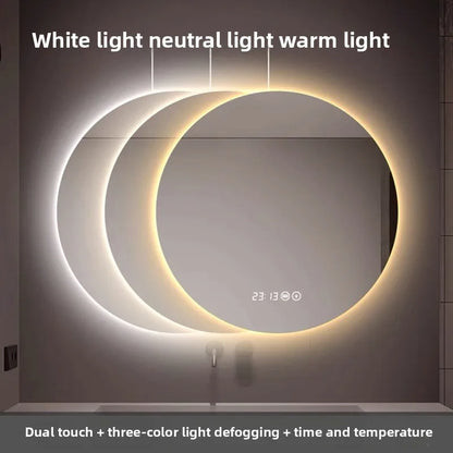 Round Mirror Wall-mounted Smart Bathroom Mirror Led Touch Screen High Definition Anti-fog Luminous Wall-mounted Mirror