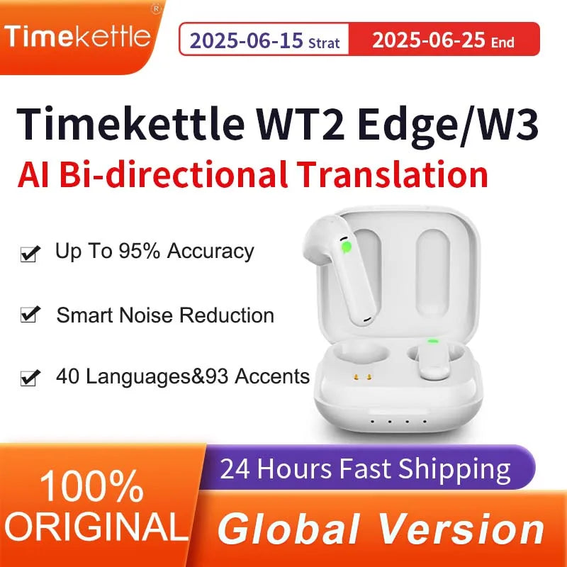 Timekettle WT2 Edge/W3 Simultaneous Translator Earbuds Voice Multi Languages Translate Headset for Business Travel Meeting