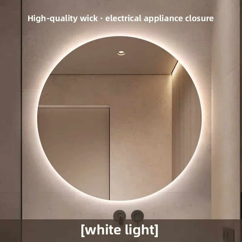Round Mirror Wall-mounted Smart Bathroom Mirror Led Touch Screen High Definition Anti-fog Luminous Wall-mounted Mirror