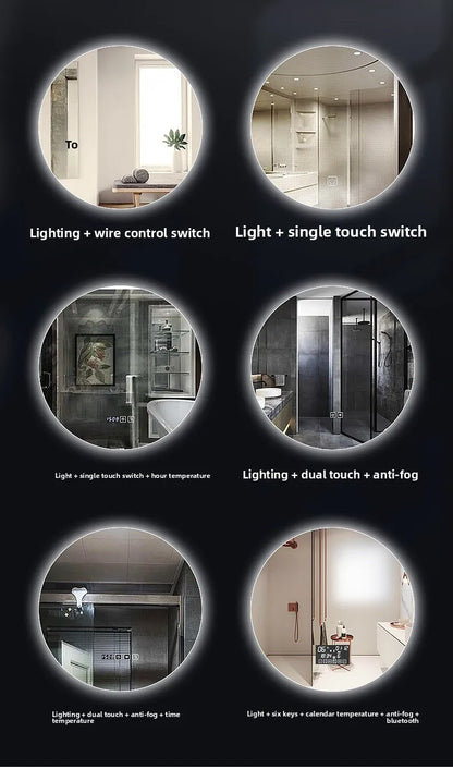 Round Mirror Wall-mounted Smart Bathroom Mirror Led Touch Screen High Definition Anti-fog Luminous Wall-mounted Mirror